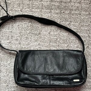 Rolfs Black Leather Shoulder Bag with Gold Logo